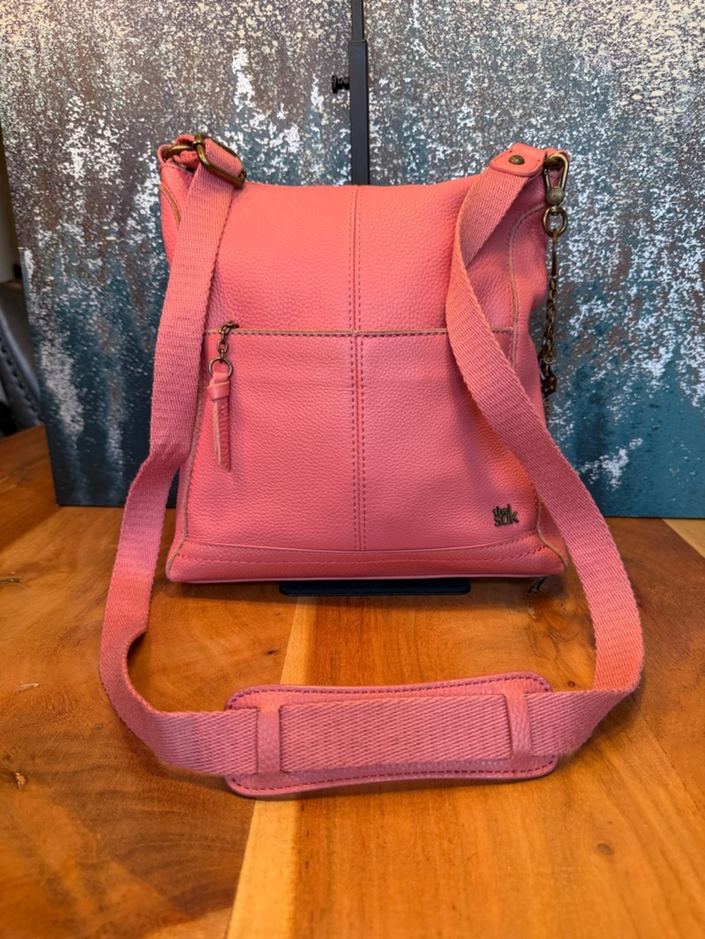 The Sak Boho Pebbled Leather Crossbody Bag Pink Casual Chic - Picture 15 of 17